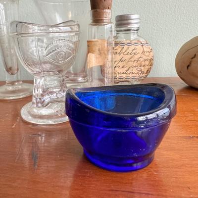 Antique Medical Glass Lot + Ernst Bohne Sohne Skull Matchstick Holder