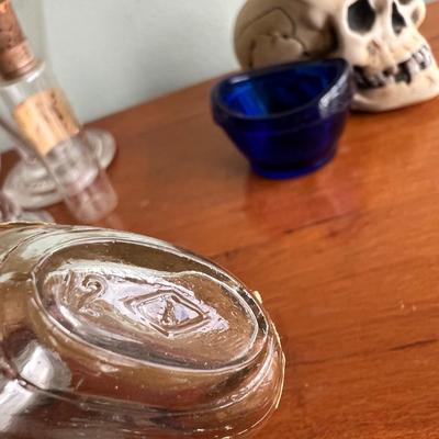 Antique Medical Glass Lot + Ernst Bohne Sohne Skull Matchstick Holder