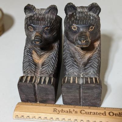 Sweet Hand Carved Bear Book Ends