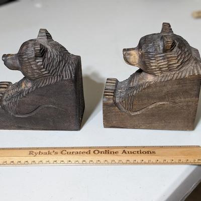 Sweet Hand Carved Bear Book Ends
