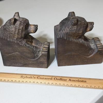 Sweet Hand Carved Bear Book Ends