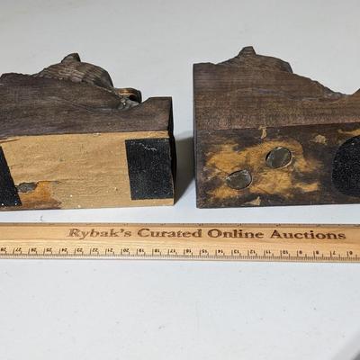 Sweet Hand Carved Bear Book Ends