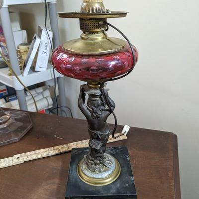 Antique Victorian Copper Oil>Electric Table Lamp