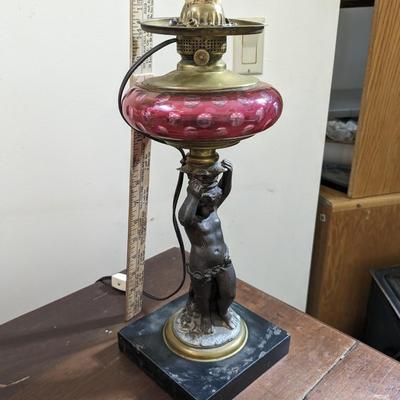 Antique Victorian Copper Oil>Electric Table Lamp