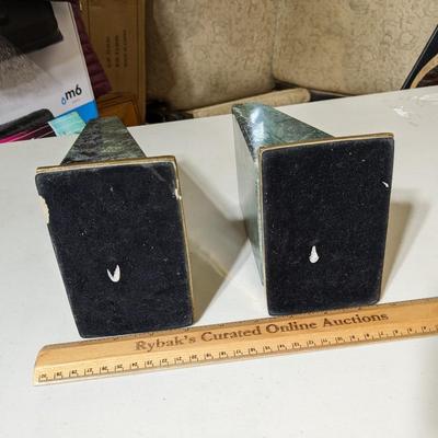 VINTAGE HEAVY GREEN MARBLE AND BRASS BOOKENDS