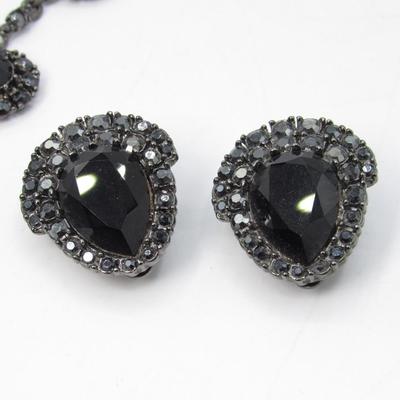 3 pc Costume Jewelry Set black rhinestones necklace and earrings