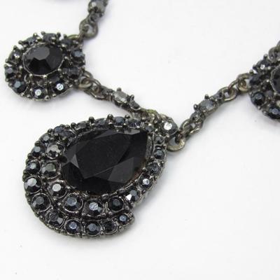 3 pc Costume Jewelry Set black rhinestones necklace and earrings