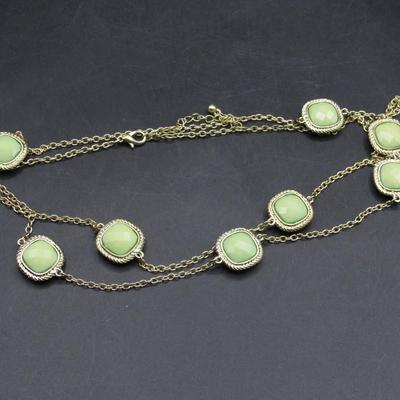 Necklace with Green Faceted Stones set in silver tone