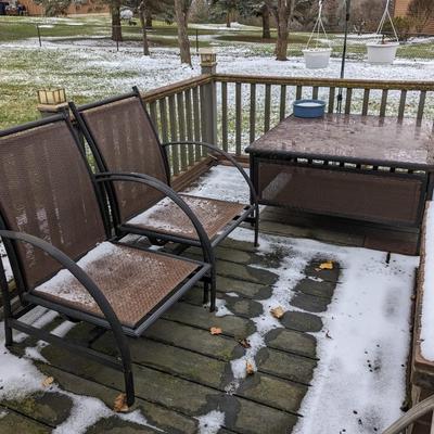 3 Piece Patio Furniture, 2 Chairs and Large Center Coffee Table