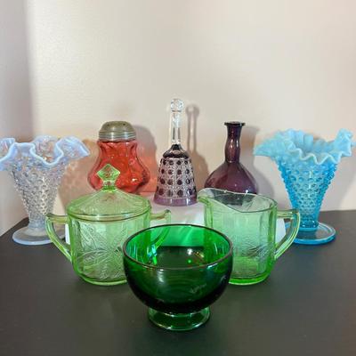 Vintage Colored Glass Lot - Vaseline, Hobnail, Crystal