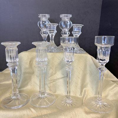 4 Pairs Vintage Crystal Glass Candlestick Holders