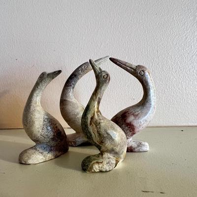 Lot of 4 Vintage Carved Stone Bird Figurines from Nicaragua