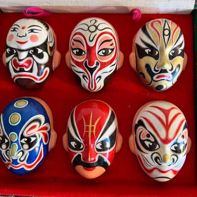 Vintage Box of 6 Japanese Kabuki Masks