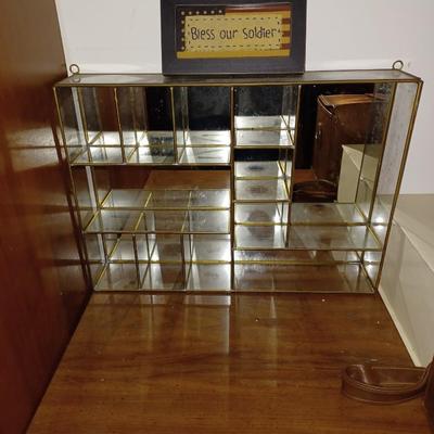 Gold Brass Glass Curio Cabinet With Mirrored Back