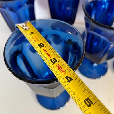 7 Vintage Cobalt Blue Footed Panel Glasses