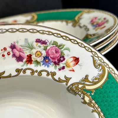 Lot of 12 Antique Myott Staffordshire "The Bouquet Green" Dinnerware