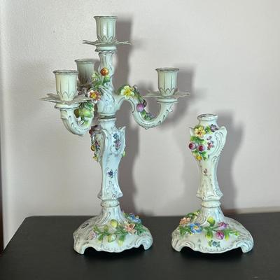 2 Antique Dresden Porcelain Candelabras (1 is Broken)