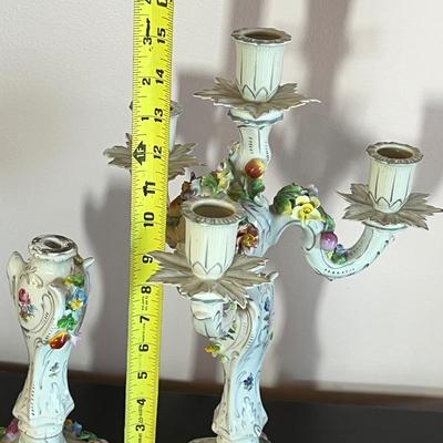 2 Antique Dresden Porcelain Candelabras (1 is Broken)
