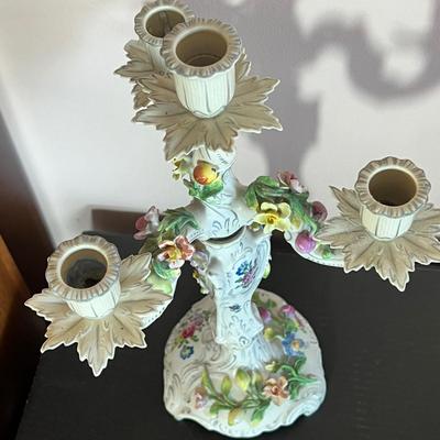 2 Antique Dresden Porcelain Candelabras (1 is Broken)