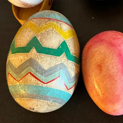 Large Lot Eggs - Antique Milk Glass, Cloisonne, Etched & Polished Stone