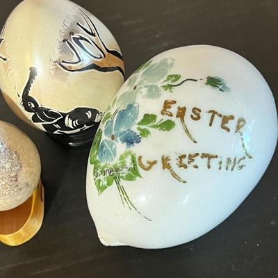 Large Lot Eggs - Antique Milk Glass, Cloisonne, Etched & Polished Stone