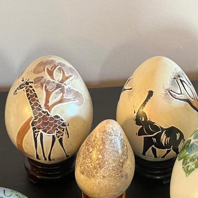 Large Lot Eggs - Antique Milk Glass, Cloisonne, Etched & Polished Stone
