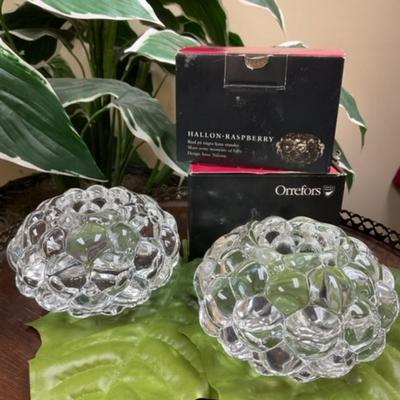 Pair of Hallon Rasberry Crystal Votives