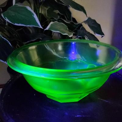 Green Depression Glass Serving Bowl
