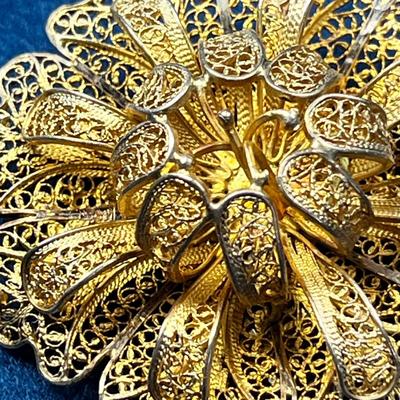 EXQUISITE FILIGREE STERLING FLOWER BROOCH/PIN FROM PORTUGAL