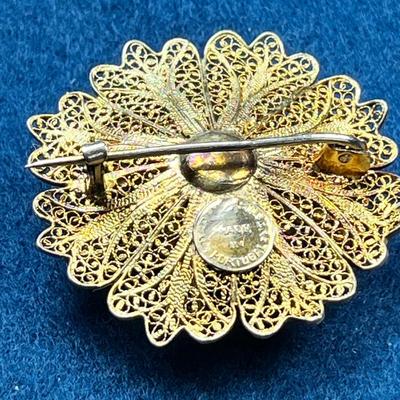 EXQUISITE FILIGREE STERLING FLOWER BROOCH/PIN FROM PORTUGAL