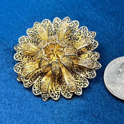EXQUISITE FILIGREE STERLING FLOWER BROOCH/PIN FROM PORTUGAL