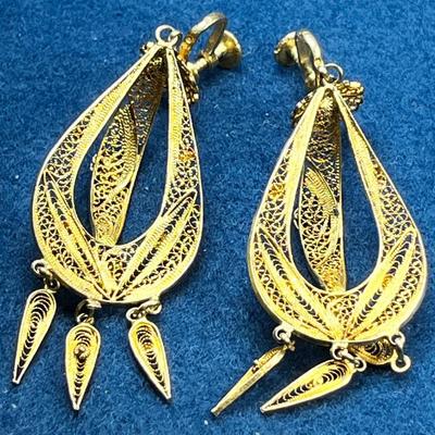 FANCY DANGLY FILIGREE GOLDTONE EARRINGS