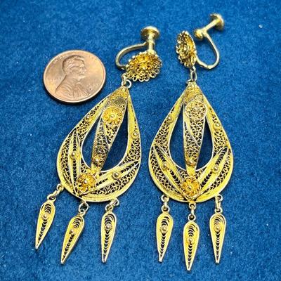 FANCY DANGLY FILIGREE GOLDTONE EARRINGS
