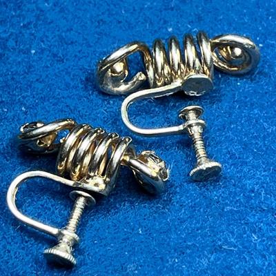 CONTEMPORARY STYLED STERLING CORKSCREW WITH 2 RHINESTONES EARRINGS