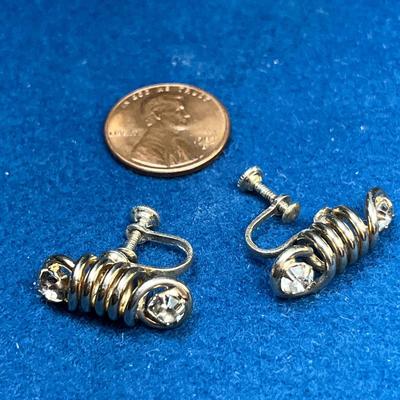 CONTEMPORARY STYLED STERLING CORKSCREW WITH 2 RHINESTONES EARRINGS