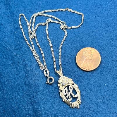 STERLING OPENWORK "H" WITH ROSE PENDANT NECKLACE