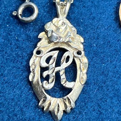 STERLING OPENWORK "H" WITH ROSE PENDANT NECKLACE