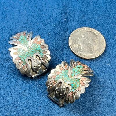 ARTIST SIGNED SILVER WATCH BAND PIECES WITH INSET TURQUOISE, CORAL