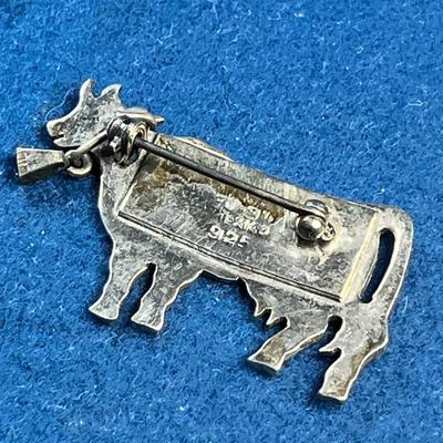 STERLING MEXICO COW WITH SPOTS AND BELL PIN