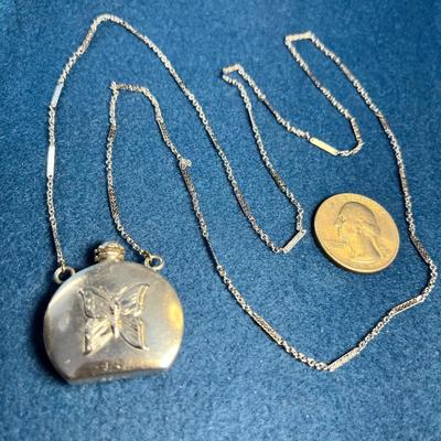 STERLING VIAL PENDANT NECKLACE WITH BUTTERFLY MOTIF AND SCREW TOP LID