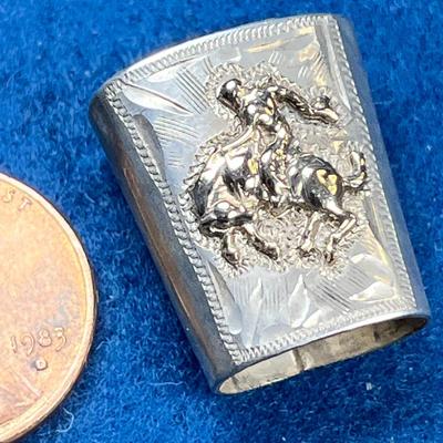 BUCKING BRONCO BOLO/NECKERCHIEF SLIDE STERLING AND 10K GOLD