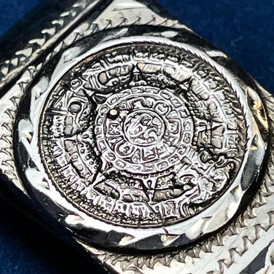 STERLING MONEY CLIP WITH INSET ABALONE & AZTEC DESIGN