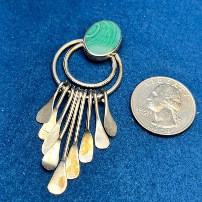 STERLING MEXICO DANGLY PENDANT WITH LARGE INSET MALACHITE STONE