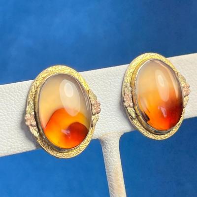 1/20 10kt GOLD FILLED EARRINGS WITH POLISHED STONE INSET
