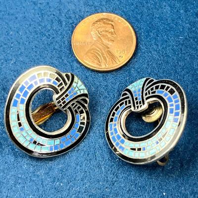 FABULOUS TAXCO STERLING ENAMELED EARRINGS by MARGOT
