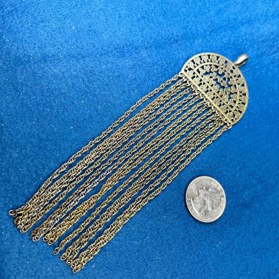 OPENWORK PENDANT WITH LONG CHAIN DANGLES