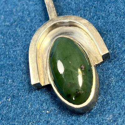 MODERNISTIC SOLID BAND STERLING NECKLACE WITH DARK GREEN STONE PENDANT