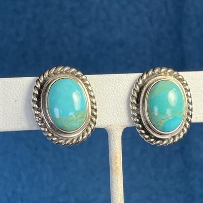 STERLING EARRINGS WITH INSET TURQUOISE STONES