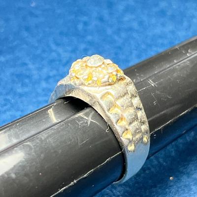 SILVERTONE BAND WITH RHINESTONE CLUSTER RING
