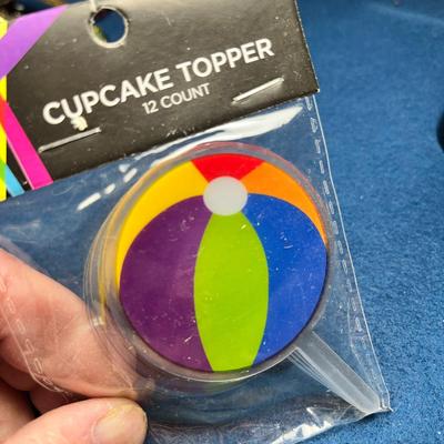 12 COUNT BEACH BALL THEMED CUPCAKE TOPPERS NEW IN PACKAGE
